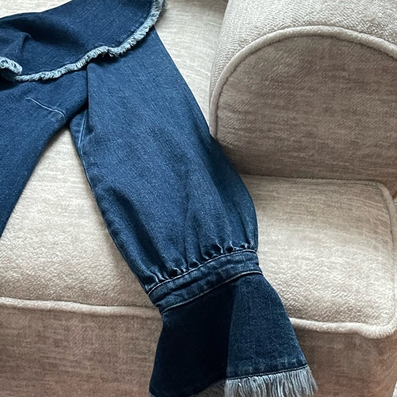 TANYA TAYLOR Denim Orla One-Shoulder Ruffle Fringe Top in Indigo - Picture 4 of 7